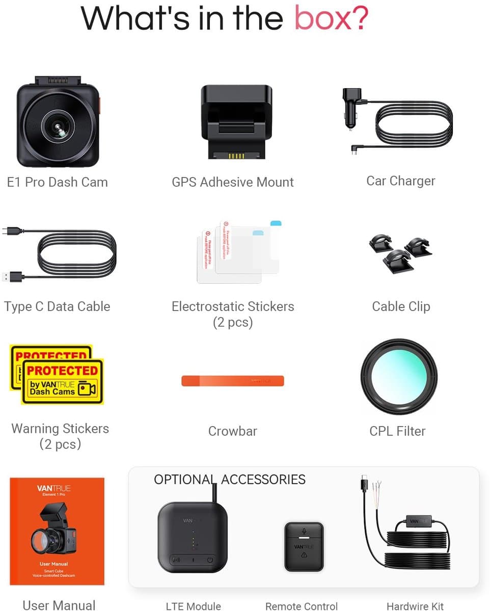 Vantrue E1 Pro 4K Mini Dashcam Voorzijde, STARVIS 2 PlatePix™ HDR Nachtzicht Autoradio, Ingebouwde 5G WiFi GPS, 1,54" IPS-scherm, LTE-ondersteuning, Spraakbediening, 24/7 Buffered Parkeermodus, Ondersteunt tot 1TB Max thumbnail 3