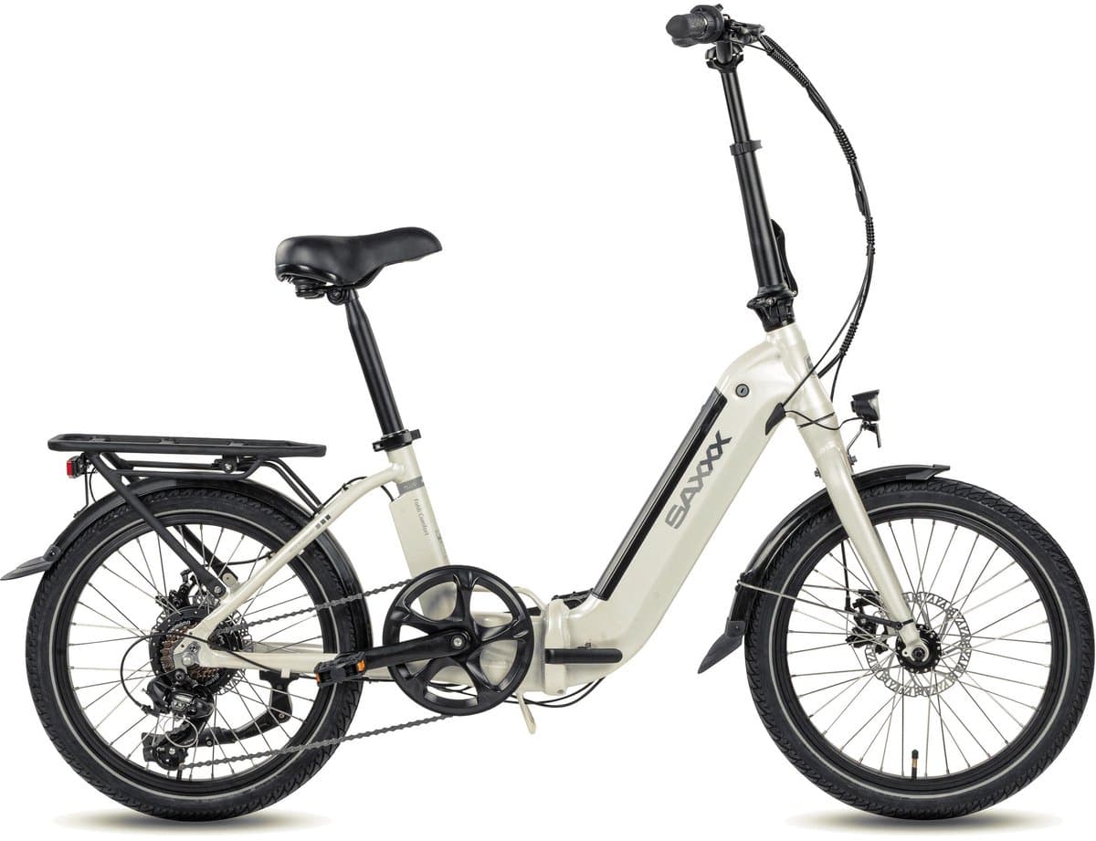 SAXXX Foldi Comfort - Elektrische Fiets - 95% Vooraf Geassembleerd Vouwfiets - 410Wh uitneembare accu - 80 km Actieradius - Shimano Nexus 7-versnellingssysteem - Achterwielmotor 250W - 20 x 2.3" CST - Mechanische schijfrem - Wit thumbnail 2