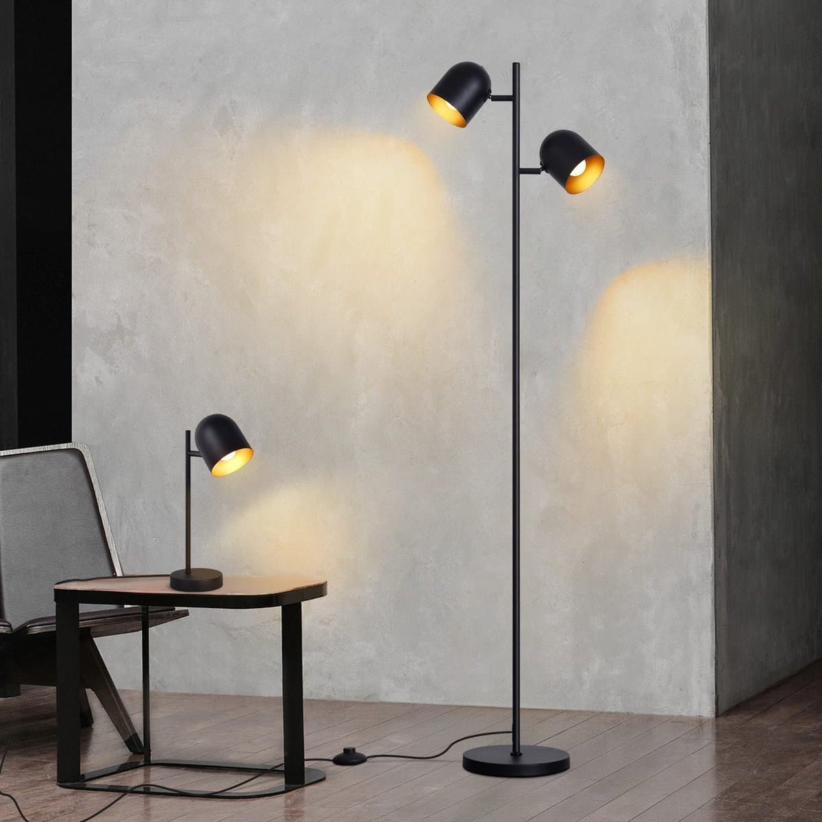 NETTLIFE Vloerlamp E14 - 2-lichts, zwart/goud, draaibaar thumbnail 6