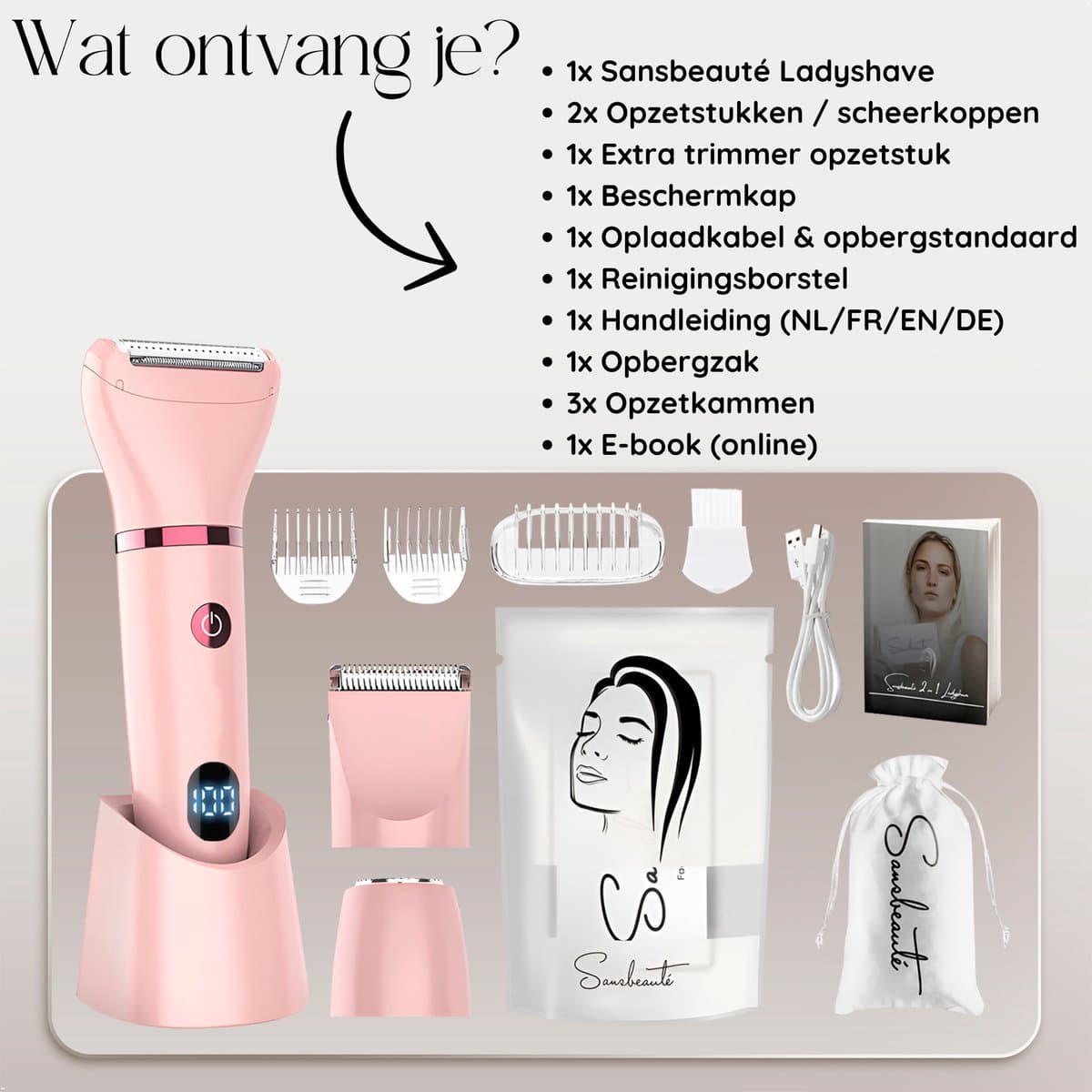 3-in-1 Ladyshave met Display - Gezicht - Oksels - Benen - Bikinilijn - Sansbeauté® - Scheerapparaat Vrouw - Ontharingsapparaa - Gezichtsontharing Dames - Trimmer Vrouw Intiem - Ladyshaves Bikini - USB Oplaadbaar thumbnail 6