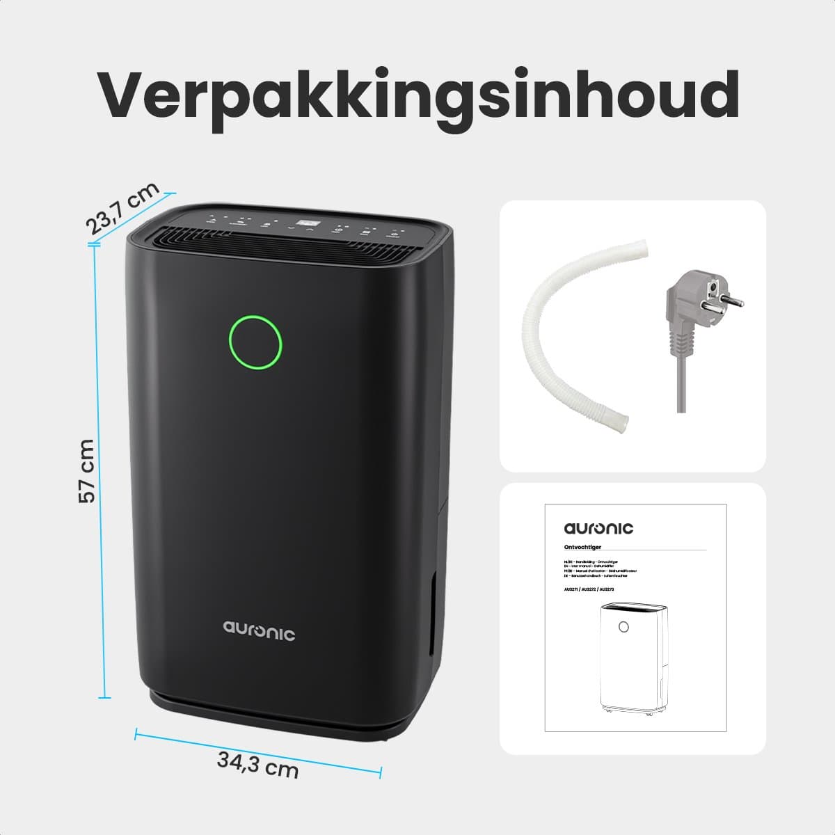 Auronic Luchtontvochtiger - Compact Series - 20L per dag - 4L Waterreservoir - Was-droog functie - Slaapkamer, Badkamer en Woonkamer - Vochtopnemer voor in Huis - Dehumidifier - Zwart thumbnail 7