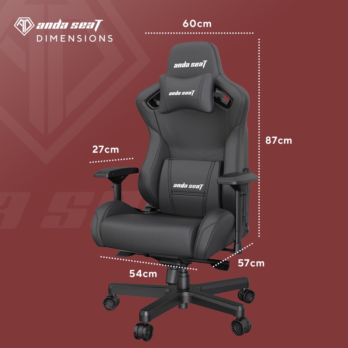 AndaSeat Kaiser 2 Pro Premium Extra Large Gaming Chair - Black (Large Pillow) thumbnail 7