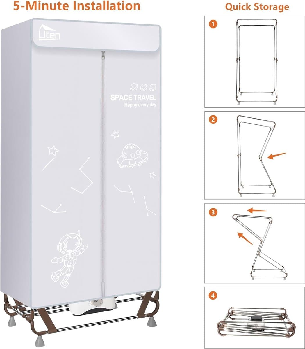 RFWR® Draagbare Elektrische Wasdroger met Grote Capaciteit - 170 cm, 1500 W, Sneldrogend Design thumbnail 6
