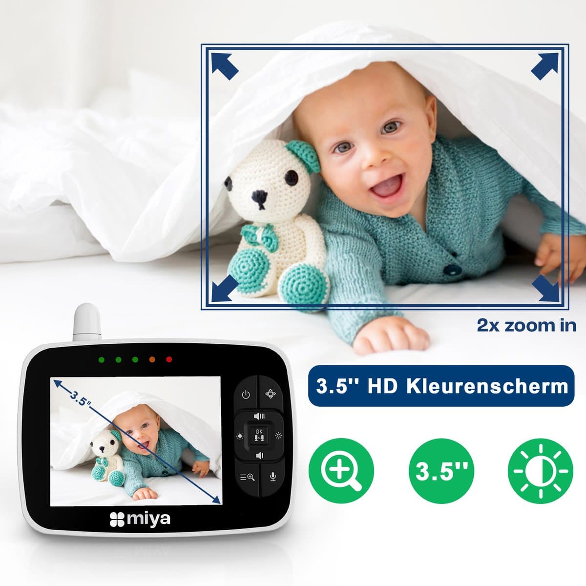 Miya M35 Babyfoon - Babyfoon met camera - Op afstand bestuurbaar - Video & Audio - Baby monitor thumbnail 6