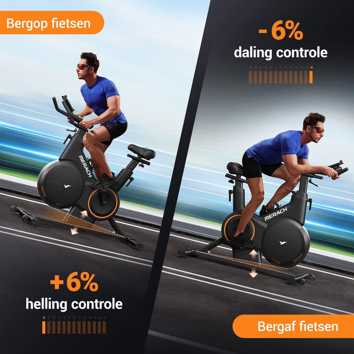 MERACH Hometrainer - 16 Niveaus Magnetische Weerstand - ± 6% Helling - LED-scherm - Bluetooth - APP - Maximaal Gewicht 160 kg - Stil thumbnail 3
