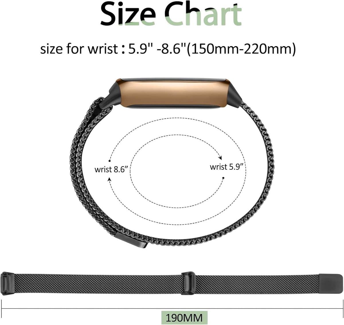 JGS Premium - Armband roestvrij staal magnetisch mesh voor Fitbit Luxe - zwart - reservebandjes - fitnesstracker thumbnail 3