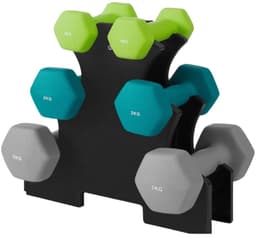 Productfoto van 3 paar Dumbbell Set - Handgewichten - Oefeningsgewichten - Spierversterking - 1 kg: 13,5x6,5x6 cm, 2 kg: 16x8x7,5 cm, 3 kg: 20x9x8,5 cm