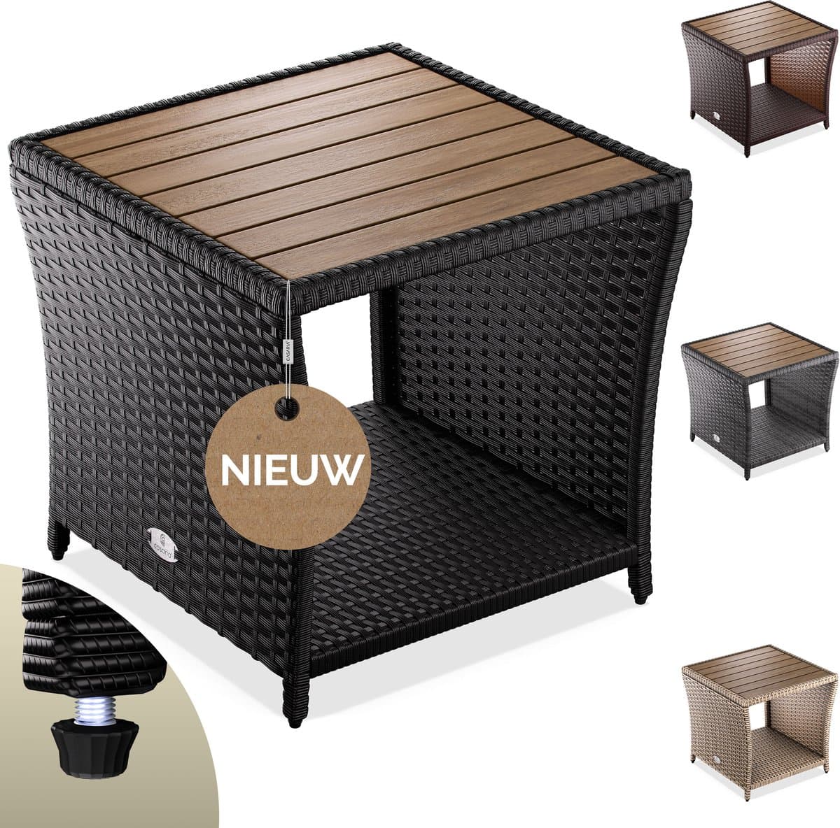 Casaria Bijzettafel - Polyrattan Vierkant 45x45x40cm - Zwart thumbnail 3