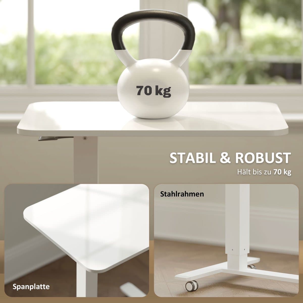 HOMCOM - Zit-Sta Bureau - Wit - Verrijdbaar - in Hoogte Verstelbaar thumbnail 4