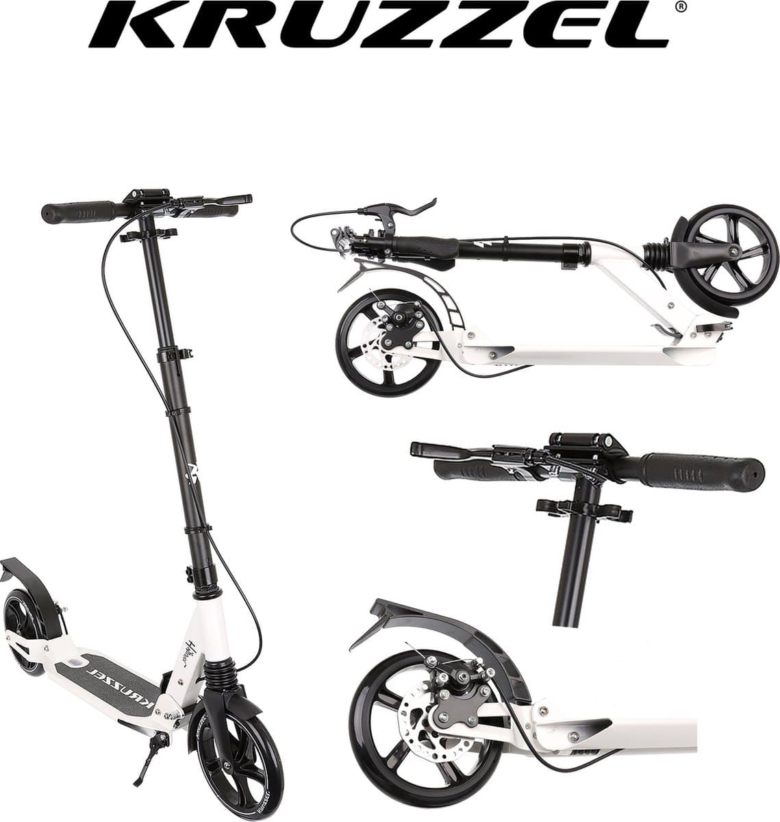 Kruzzel Hyperion City Scooter - Step voor volwassenen - Opvouwbaar - Vering - Schijf rem - 100kg - Autoped - Grote wielen - Wit thumbnail 5