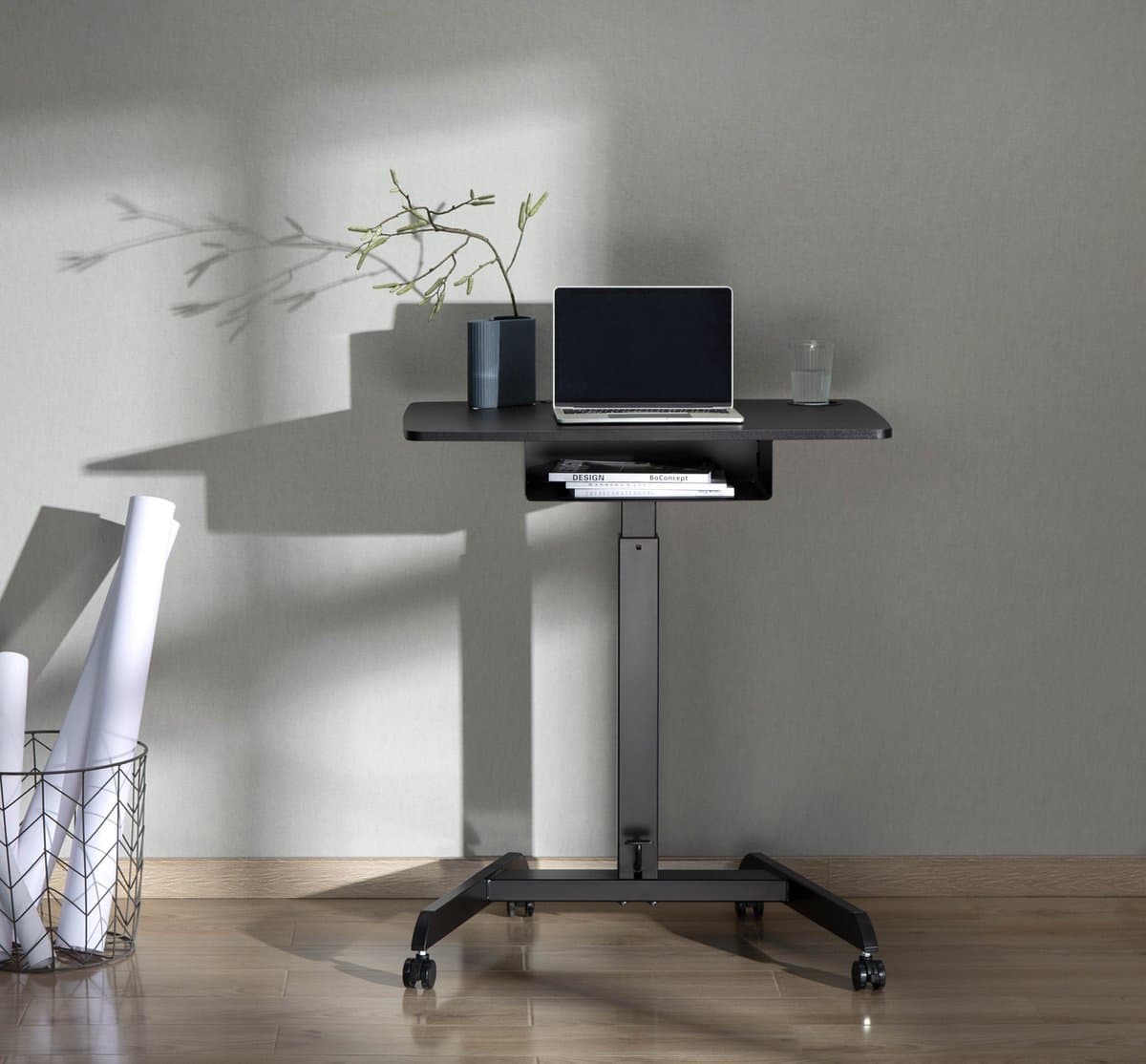 VDD Gaming - Katheder - Lessenaar - Bureau - Laptop Tafel - Zit Sta Bureau - Verrijdbaar - Workstation - Laptop Standaard - Laptoptafel - Bijzet Tafel op Wielen - Zwart - In hoogte verstelbaar - Maximale hoogte 113 cm - Bureaublad - 80 x 58 cm thumbnail 3