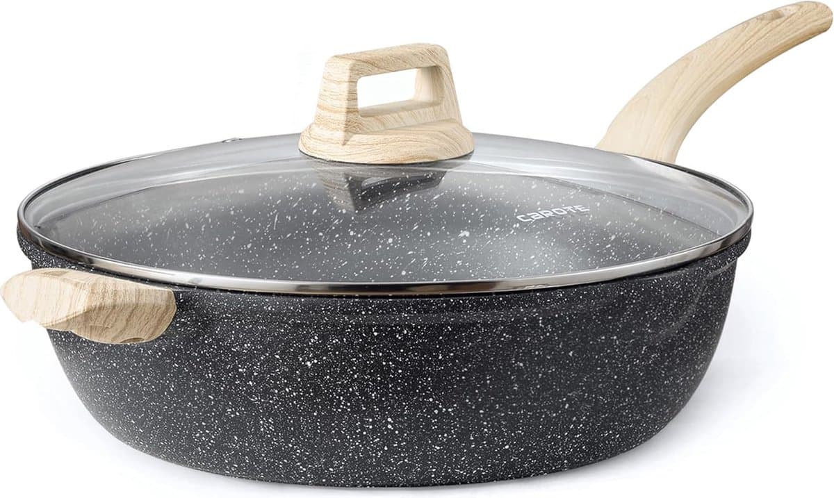 Onbekend Koekenpan Wokpan 32 cm met Deksel, Granieteffect Anti-aanbak
