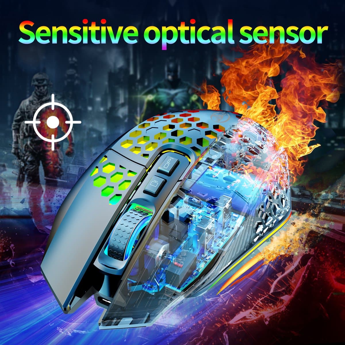 HXSJ T500 Draadloze Gaming Muis - Ultra licht - RGB Verlichting - Licht zwart thumbnail 2