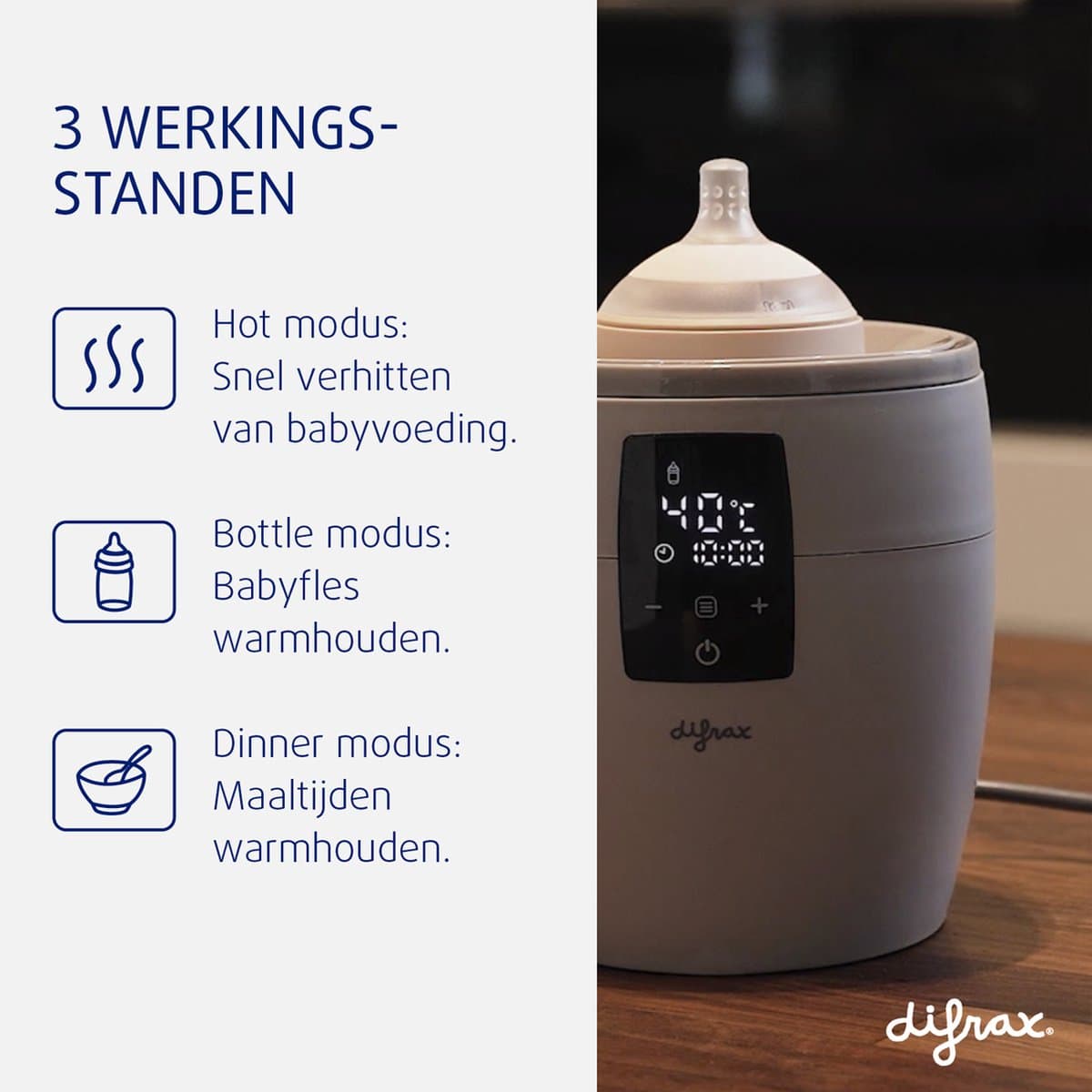 Difrax LOVI Flessenwarmer - 6 in 1 Functies - Universeel bruikbaar thumbnail 3