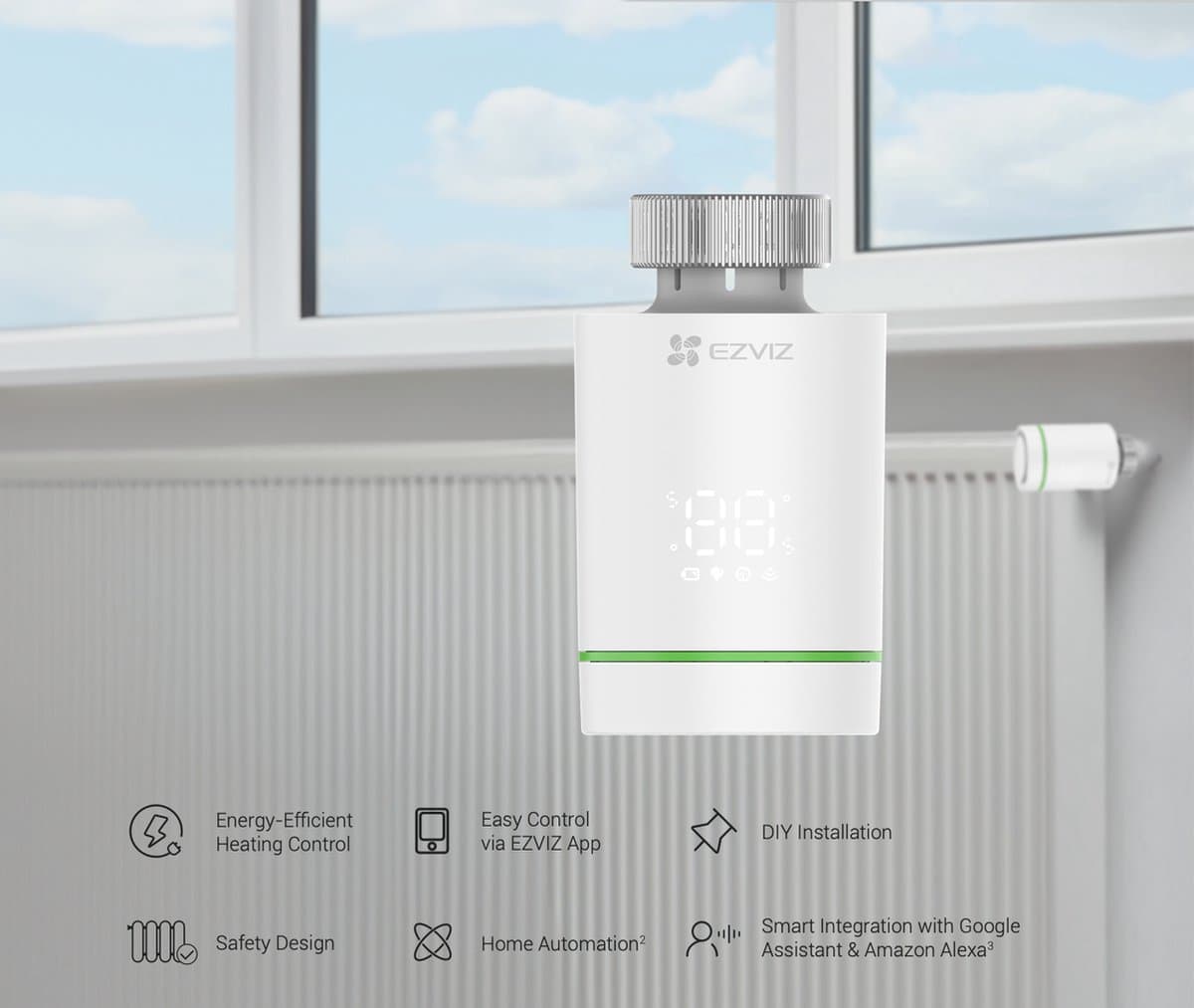 Ezviz T55 Slimme thermostaten – Slimme radiatorknop – Thermostaatkraan – Bluetooth – Bediening via App - Verbruiksoverzicht – Spraakbesturing met Alexa en Google Assistant thumbnail 2