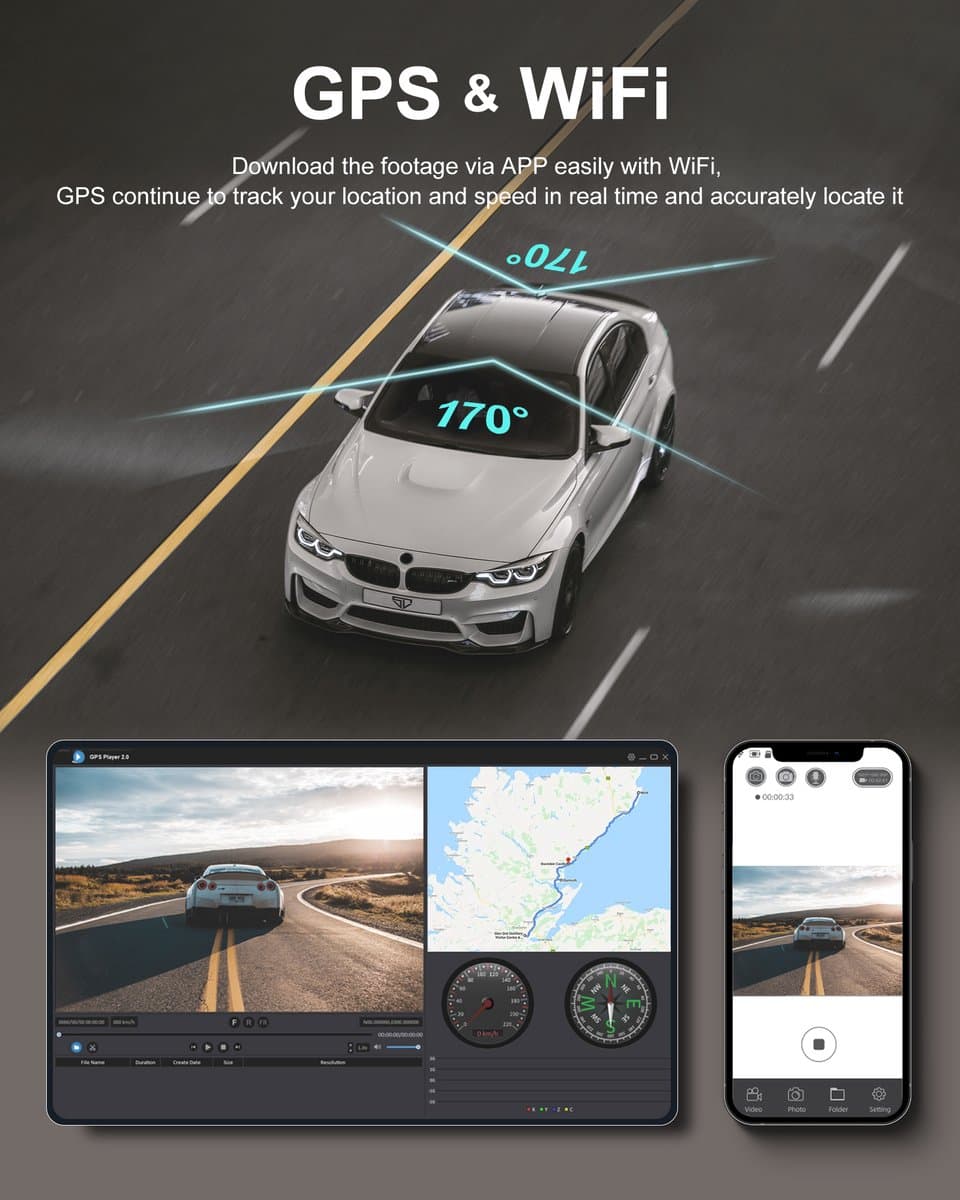 iZEEKER GD850 Dashcam voor auto - 4K & 1080P - Voor en Achter Camera - WiFi en GPS - 3'' IPS Touchscreen - Sony Sensor - Nachtzicht thumbnail 3