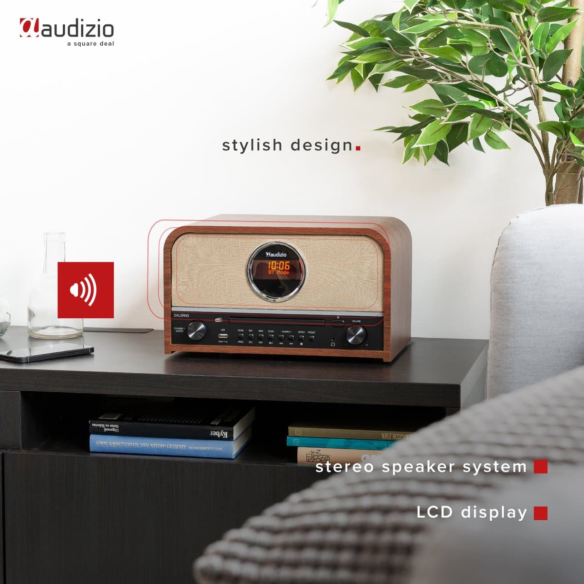DAB radio met CD speler - Audizio Salerno - Retro radio met Bluetooth en mp3 speler - Stereo - 40W thumbnail 4