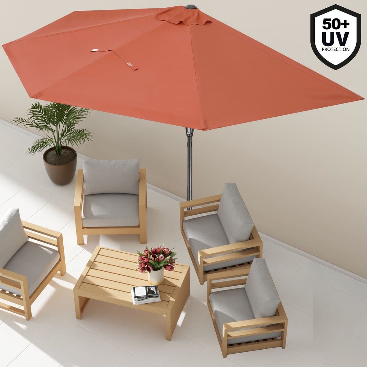Kingsleeve Parasol Halfrond - Ø 2,7m UV 50+ Bescherming - Terracotta thumbnail 4