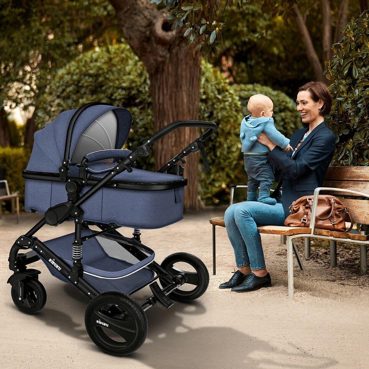 KIDUKU- 3 in 1 combi-kinderwagen- blauw/zwart- buggy incl. autostoeltje-regenhoes- inklapbaar thumbnail 5