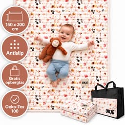 Productfoto van Ukje Speelmat Baby - Speelkleed Baby - Antislip - Met Gratis Tas - Speeltapijt - 150 bij 200 cm - Playmat - Babygym - Opvouwbaar - Oeko-Tex Gecertificeerd - Wilde Bloemen
