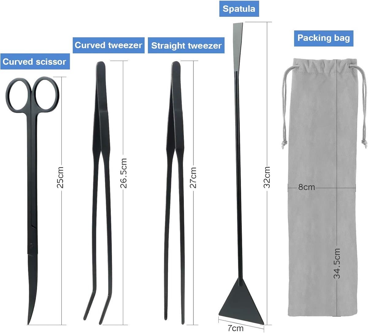 Complete 4-in-1 Aquarium Gereedschap Set - Roestvrij Staal Onderhoudsset voor Planten en Reiniging thumbnail 6