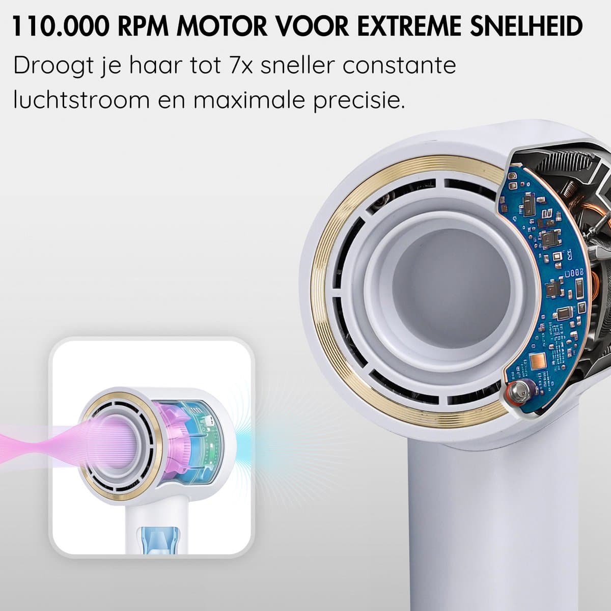 Sansbeauté® Föhn met Diffuser - Krullen - 110.000RPM - Ionische Haardroger met Borstel - 3 Standen - 3 Opzetstukken - Reisföhn - Sèche Cheveux - Krul Feun Set - Haarföhn met Defuser - Hair Blow Dryer - Kappersfohn - 2000W thumbnail 3