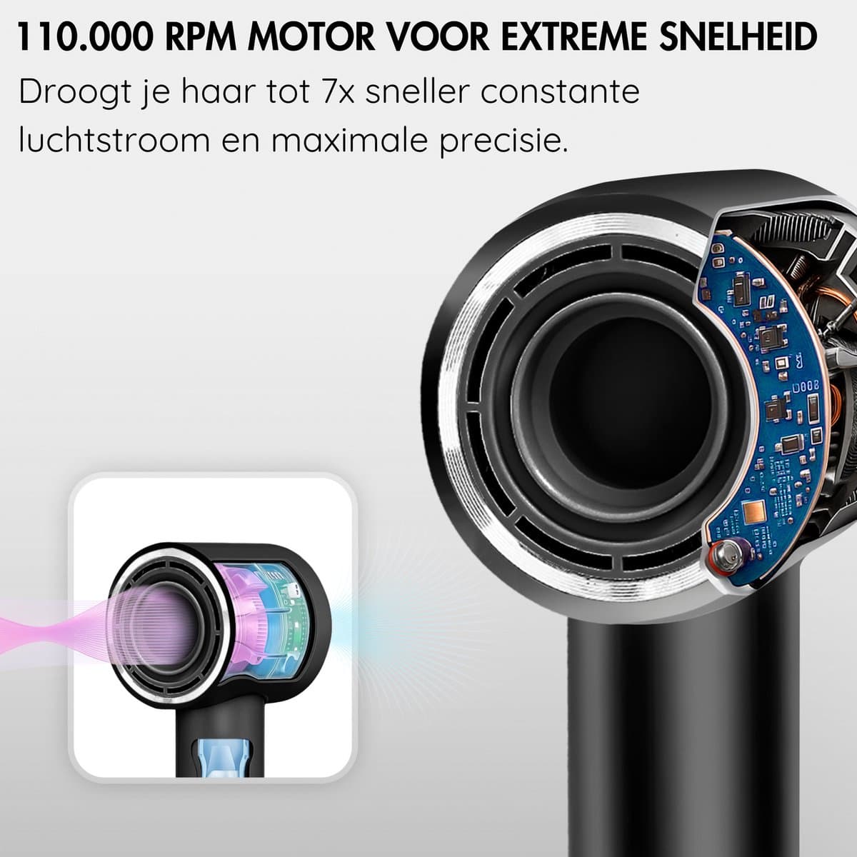 Sansbeauté® Föhn met Diffuser - Krullen - 110.000RPM - Ionische Haardroger met Borstel - 3 Standen - 3 Opzetstukken - Reisföhn - Sèche Cheveux - Krul Feun Set - Haarföhn met Defuser - Hair Blow Dryer - Kappersfohn - 2000W thumbnail 3