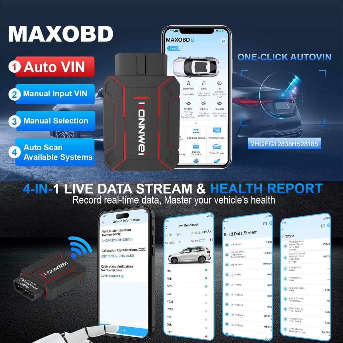 Konnwei MAXOBD - OBD2 - Diagnostische Scanner thumbnail 2