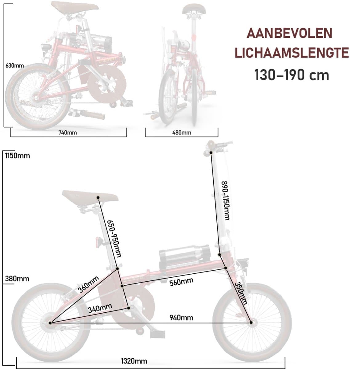 Elektrische Fiets ONESPORT OT02 - Compacte Elektrische Vouwfiets - 36V 5.2Ah Accu - 40 km Actieradius - 16×1.35 inch Banden - Snelle Oplaadtijd 2,5 uur - Ideaal voor Stad en Woon-werkverkeer - Rood thumbnail 8