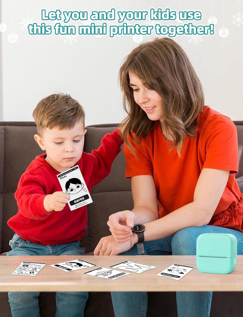 Draagbare Thermische Mini Printer - Bluetooth Stickerprinter voor Telefoon, Stickermaker voor Foto's, Notities en DIY (Groen) thumbnail 5