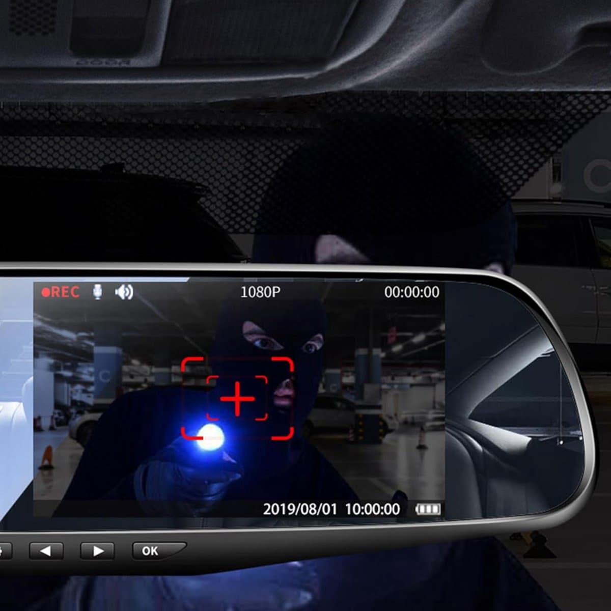 Full HD autospiegeldashcam met achteruitrijcamera met nachtzicht, loop-opname en 4,3-inch display, 170° voor / 120° achter, 1080P dubbele autocamera, parkeermonitor, achteruitrijmonitorsysteem thumbnail 3