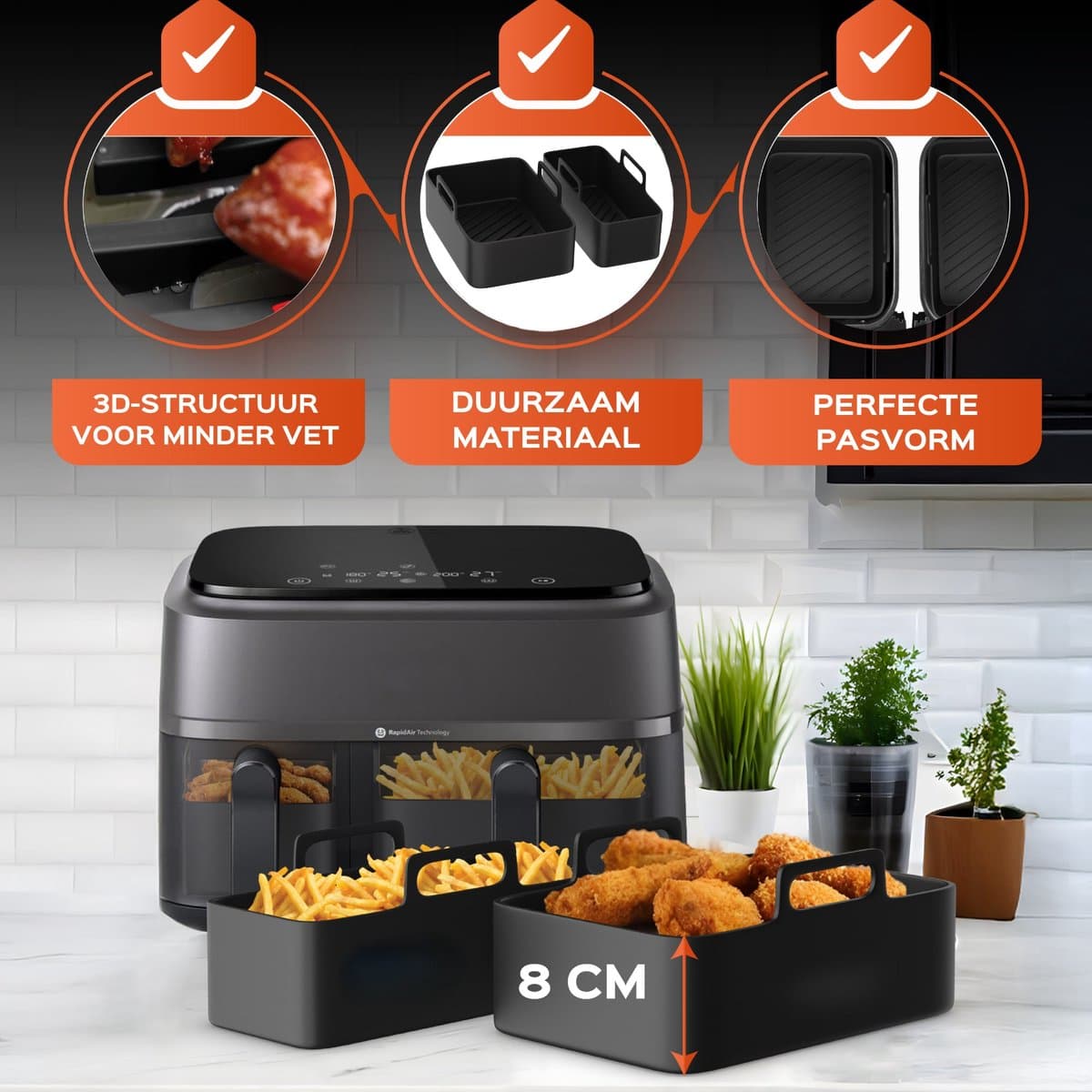UNBOX Airfryer Siliconen Bakjes - Accessoires voor Dubbele Airfryer zoals Philips Airfryer 3000 series - Tefal Easy Fry Dual XXL - Airfryer Accessoires - Airfryer Bakpapier - Airfryer Mandje thumbnail 4