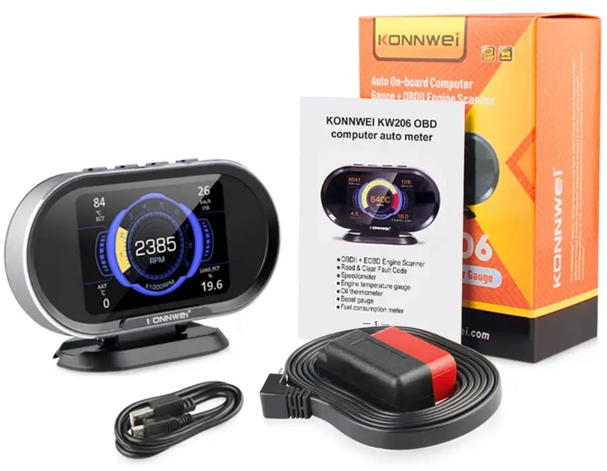 KONNWEI KW206 OBD2 HUD boordcomputer – digitale snelheidsmeter, toerenteller & foutcode uitlezer – universeel benzine/diesel thumbnail 7