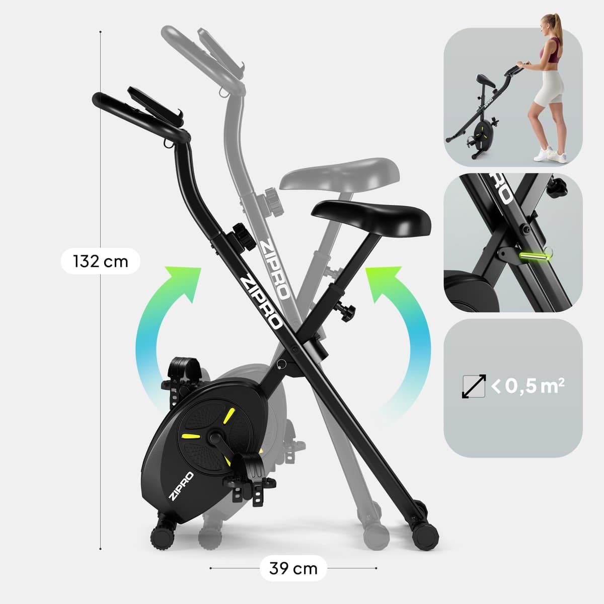 ZIPRO ECLIPSE X - Opvouwbare Hometrainer - X-Bike - 110kg Belasting - Bluetooth App - Fitness Fiets thumbnail 4