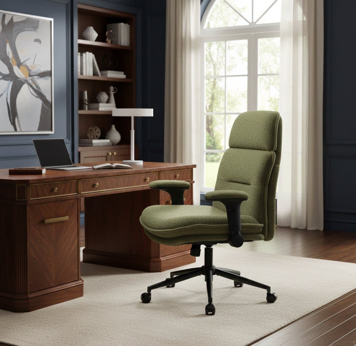 Bureaustoel Ergonomisch – Brede Comfort Stoel met Inklapbare Armleuningen, Dikke 15cm Zitting, Verstelbaar – Ideaal voor Thuiswerken, Gaming & Kantoor – Groen – House&Garden thumbnail 5