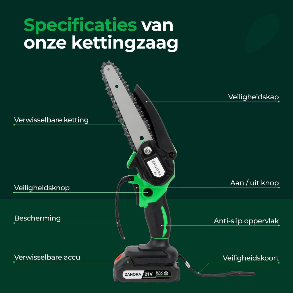 Zanora® Garden - Telescopische Kettingzaag - 15 cm Zaagblad - 130 tot 250 cm Bereik - Voor Hoge Takken thumbnail 2