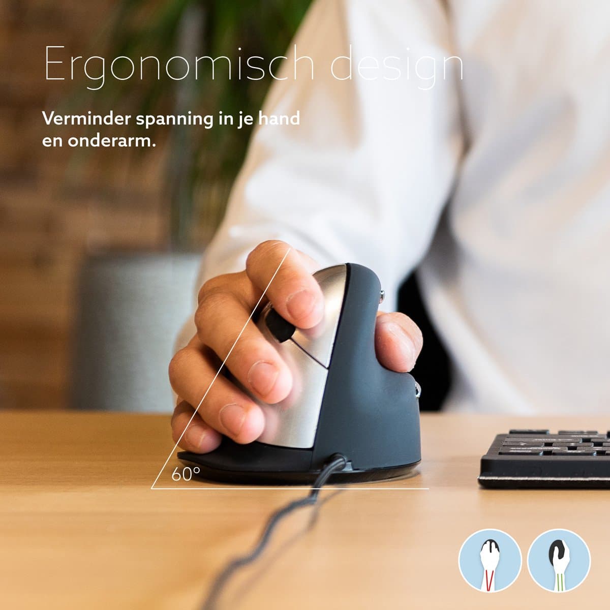 R-Go HE - Ergonomische Muis - Verticale Muis - Rechtshandig - Pauze-indicator - Maat Medium - Zwart thumbnail 6