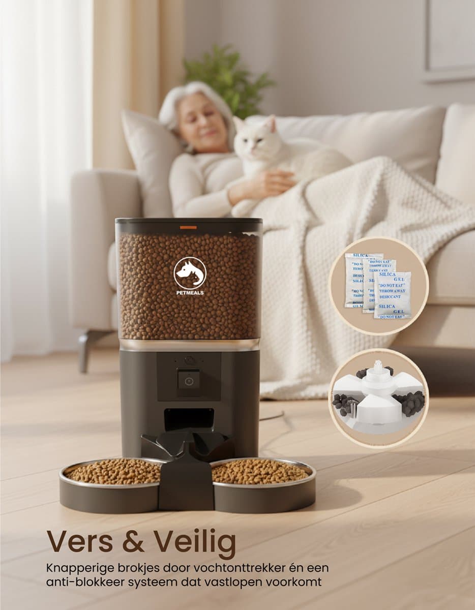 PetMeals® Automatische Voerbak Kat en Hond - Twee Voerbakken - met App en Camera - 6 L - Zwart thumbnail 8