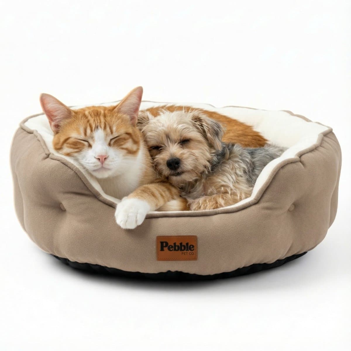 Pebble Kattenmand & Hondenmand 64x53 cm - Bruin Wit - Wasbaar - Kattenbed - Kattenkussen