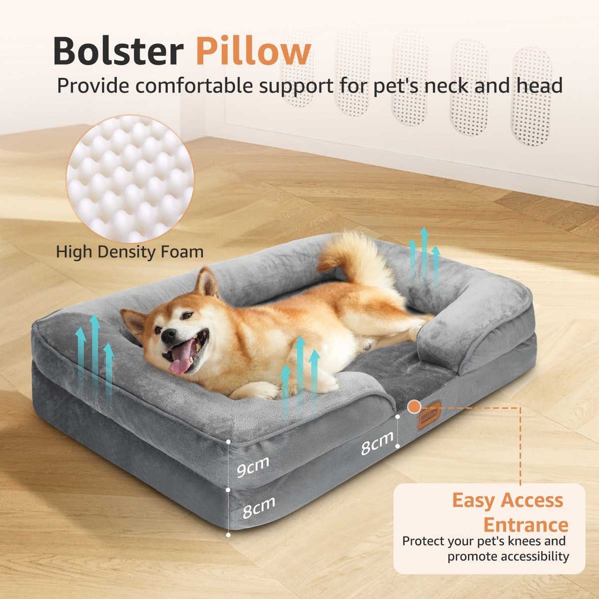 Nobleza Orthopedische Hondenmand - met Traagschuim - Waterdicht Hondenbed - Hondenkussen Wasbaar - Maat L: 89 x 63 x 17 cm - Grijs thumbnail 2