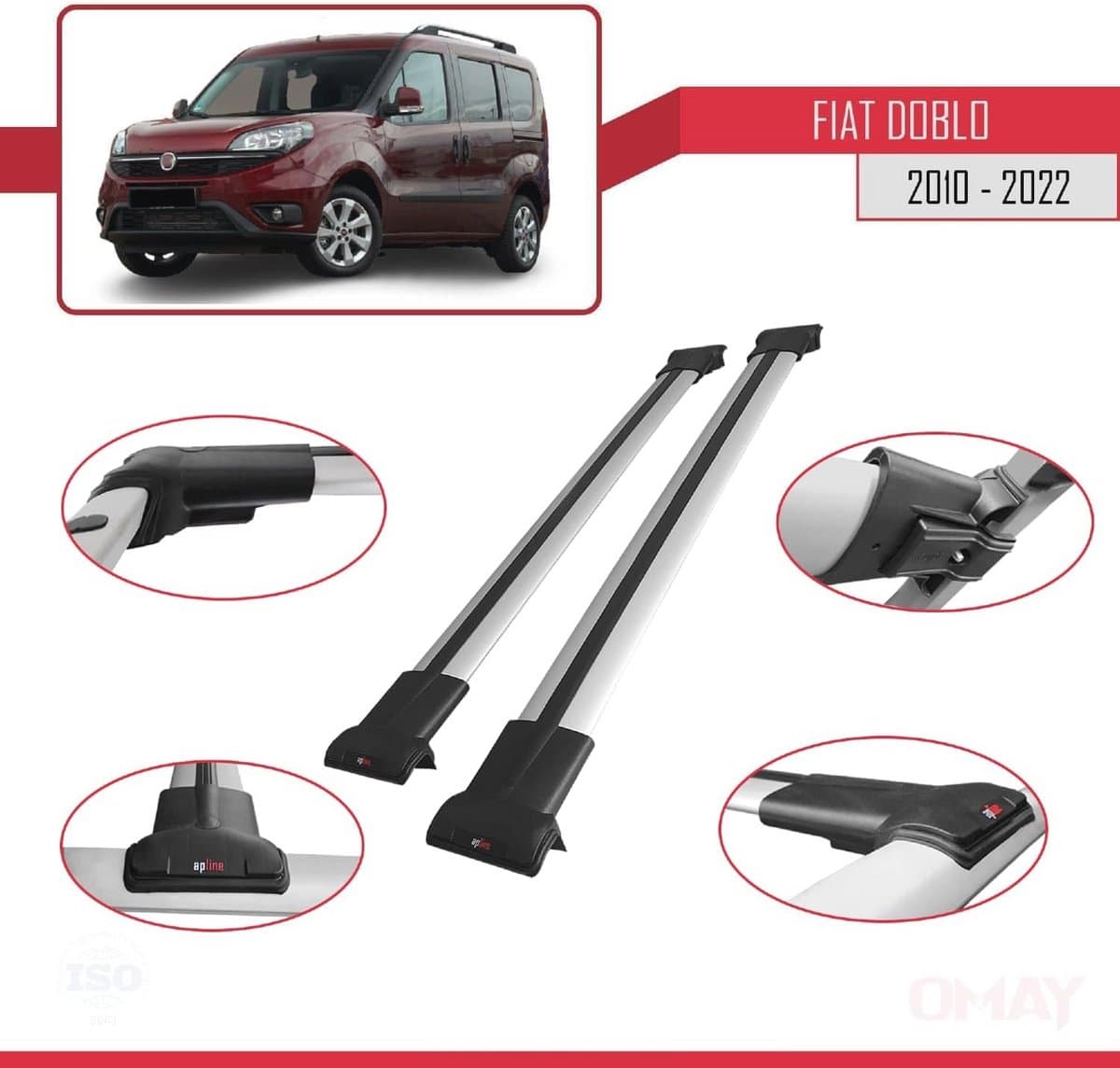 Dakdrager voor Fiat Doblo 2 (2010-2022) - Aluminium Spoorstaven voor Fietsen, Ski's en Dakkoffers thumbnail 5