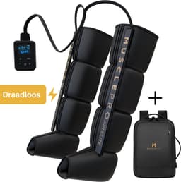 Productfoto van MusclePro AirElite - Professioneel draadloos Beenmassage & Voetmassage apparaat voor Bloedcirculatie - Sport Gym Fitness - Compressie massage - Voet Massage Vermoeide Benen Shiatsu Luchtcompressie Bloedsomloop lymfedrainageapparaat Oedeem