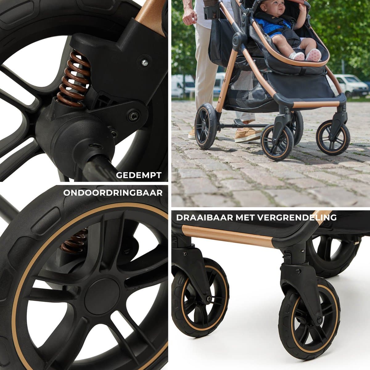 Kinderkraft ESME PRO 3-in-1 Kinderwagen – Beigekleurige multifunctionele combi met reiswieg, wandelwagen en autostoel - Zwart thumbnail 6