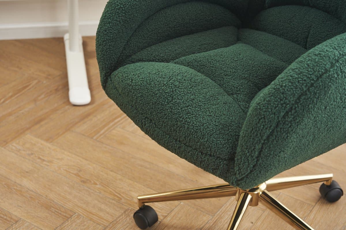 STILVORA Bureaustoel – Draaibare Kantoorstoel – Hoogteverstelbaar Met Gouden Poten – Ergonomische Comfortabele Zitting Voor Home-Office En Thuiswerk – Teddy Stof – Groen thumbnail 7