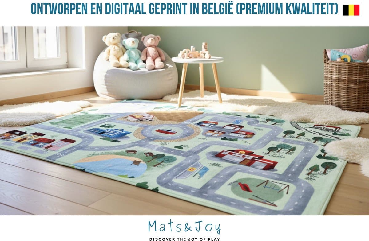 Mats & Joy® Village Auto Speelmat 130x180cm - Fluweelzacht - Anti-slip - Wasbaar - Groot Auto Speeltapijt Kinderen - Speelkleed Baby - Autokleed thumbnail 6