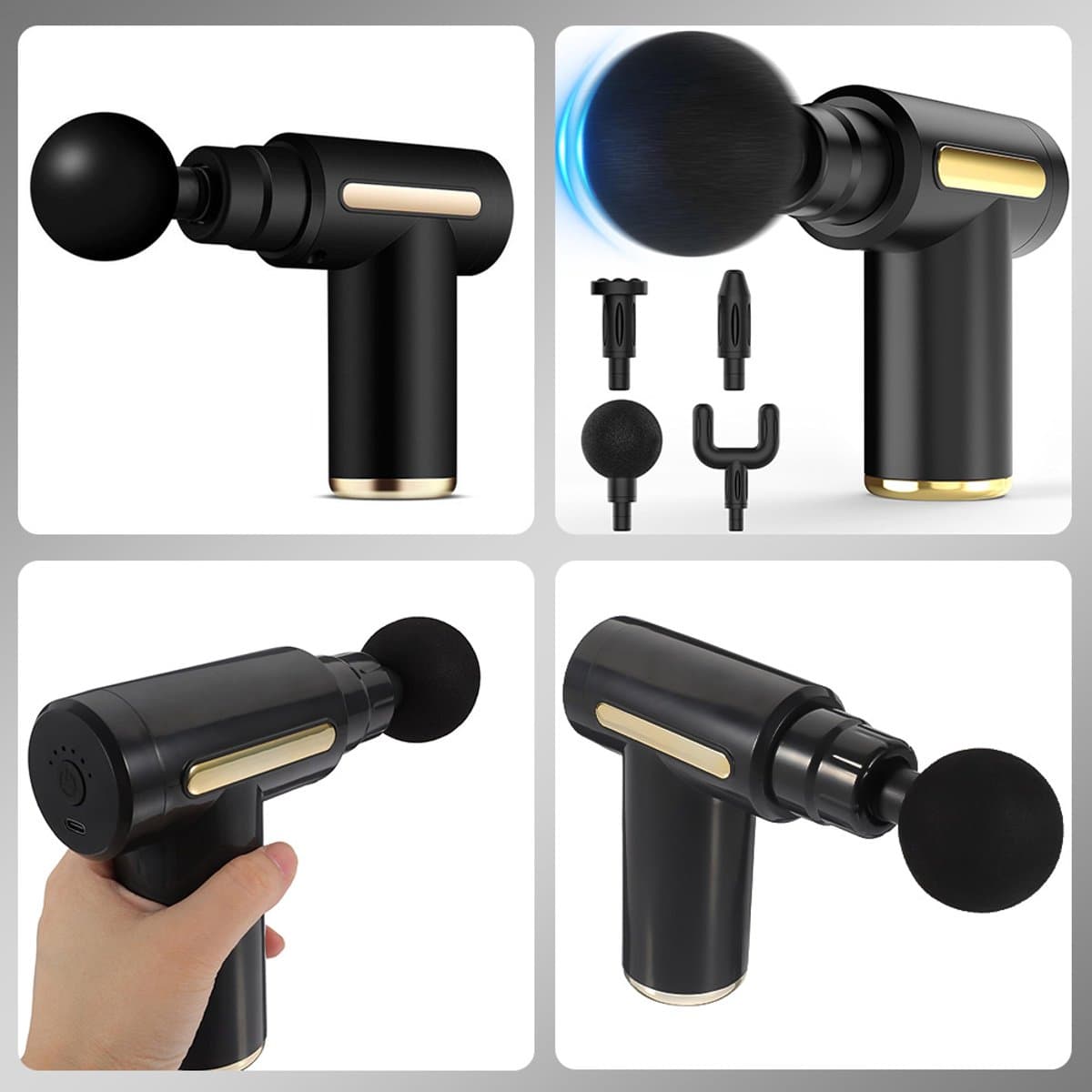 Onbekend Massage Gun Mini - 6 snelheden, 4 koppen, zwart thumbnail 5
