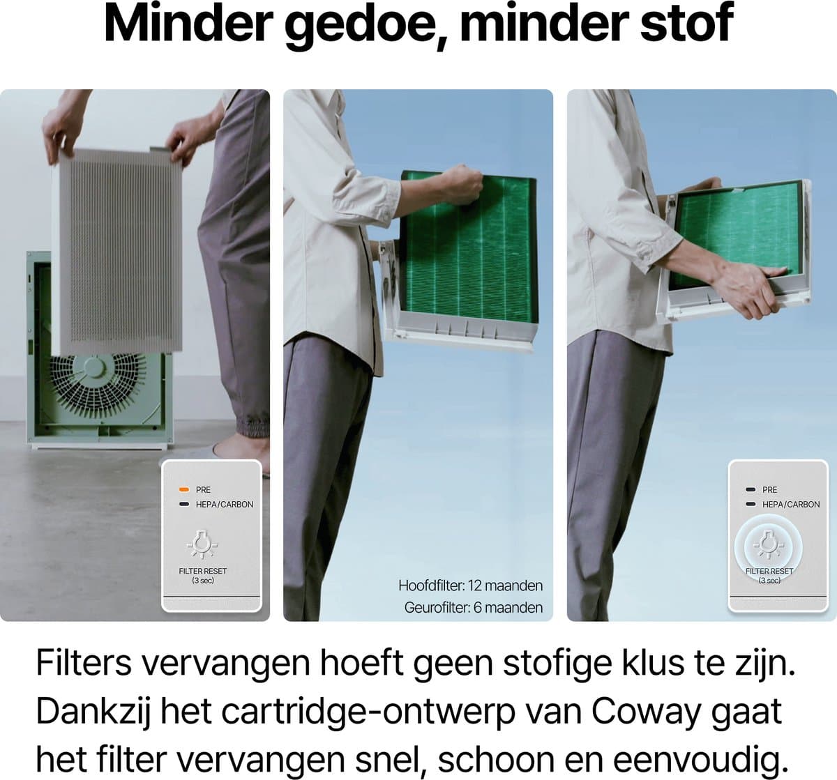 Coway Airmega 150 Luchtreiniger - Air Purifier - 281 m³/u - Wasbaar pre-filter + HEPA filter + koolstoffilter - Verwijdert tot 99,97% van ultrafijne deeltjes - Tegen stof, pollen en allergenen - Fluisterstil (20 dB) - ECARF & Quiet Mark - Wit thumbnail 7