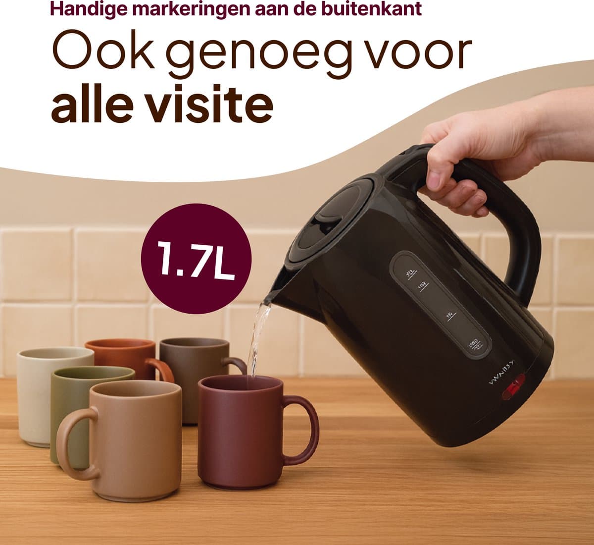 Vivid Green 2200W Waterkoker - 1.7L – BPA-vrij - Kalkfilter - Zwart thumbnail 3
