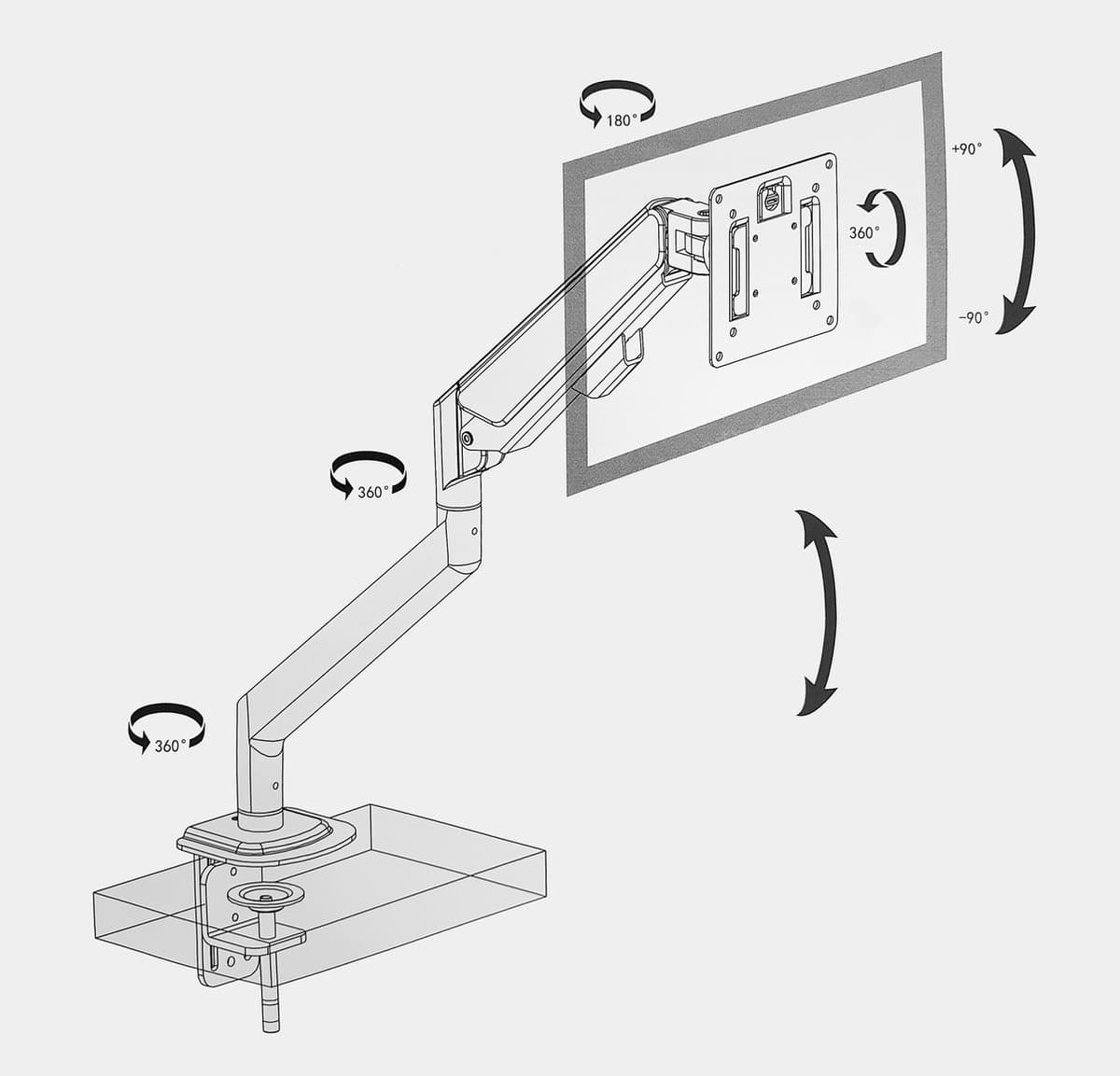 MOGI - Monitorbeugel - Gasveer - Enkel - Full Motion Monitor Arm voor op Kantoor en Thuis - Zwart thumbnail 7
