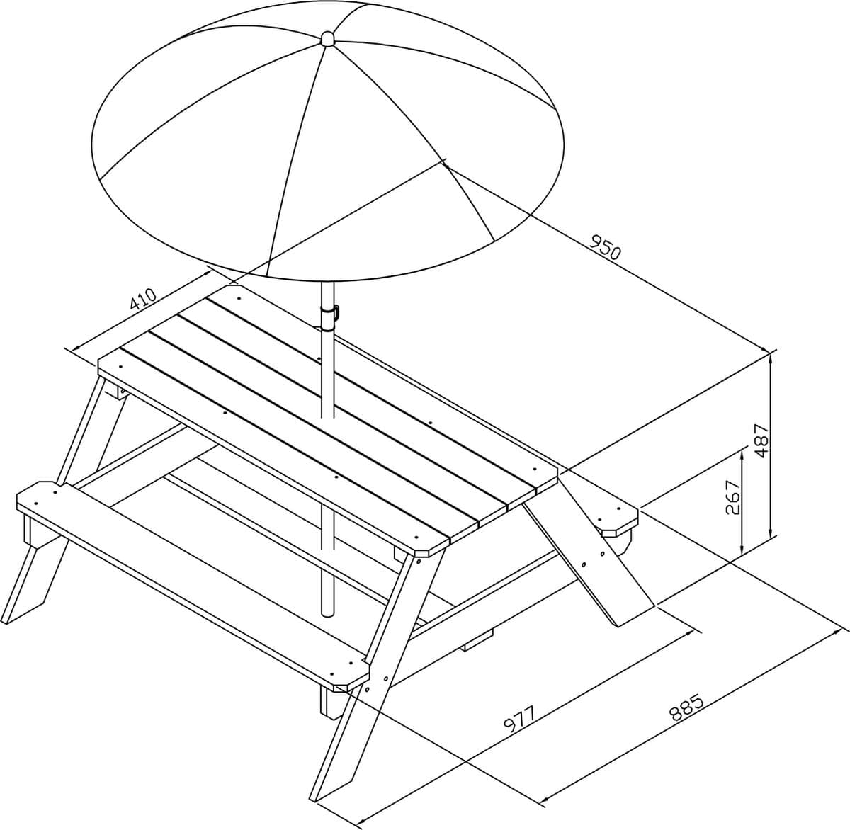 AXI Nick Picknicktafel Antraciet/bruin - Parasol Blauw/wit - Picknick tafel voor kinderen van FSC hout thumbnail 6